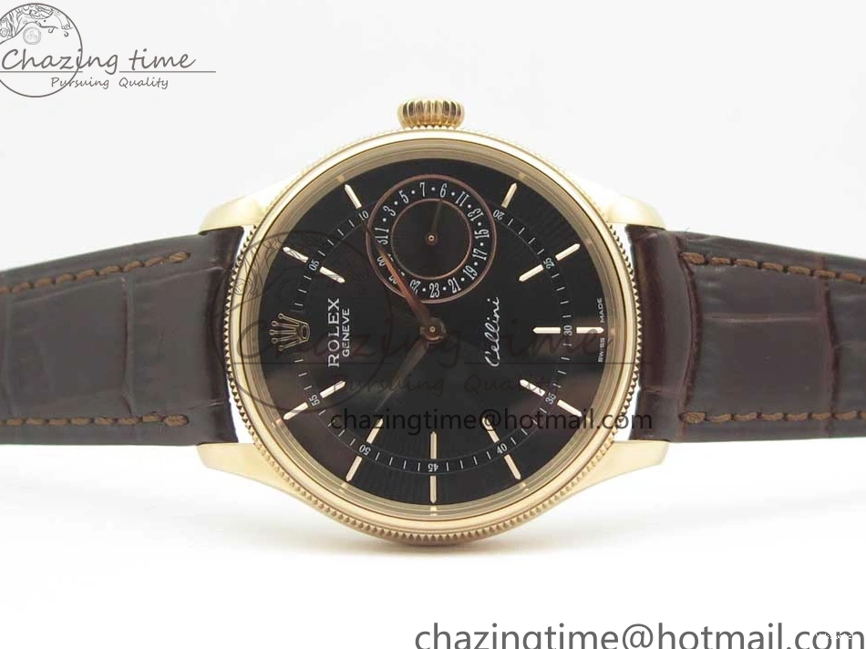 Best Leather Markers Edition Real A3165 Strap Date Brown RG Black Sticks 50519 on Dial Cellini MK 0408